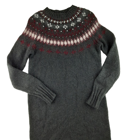J. Crew Gray Knit Nordic Rhinestone Long Sleeve Mini Dress Wool Alpaca XXS - Picture 2 of 8